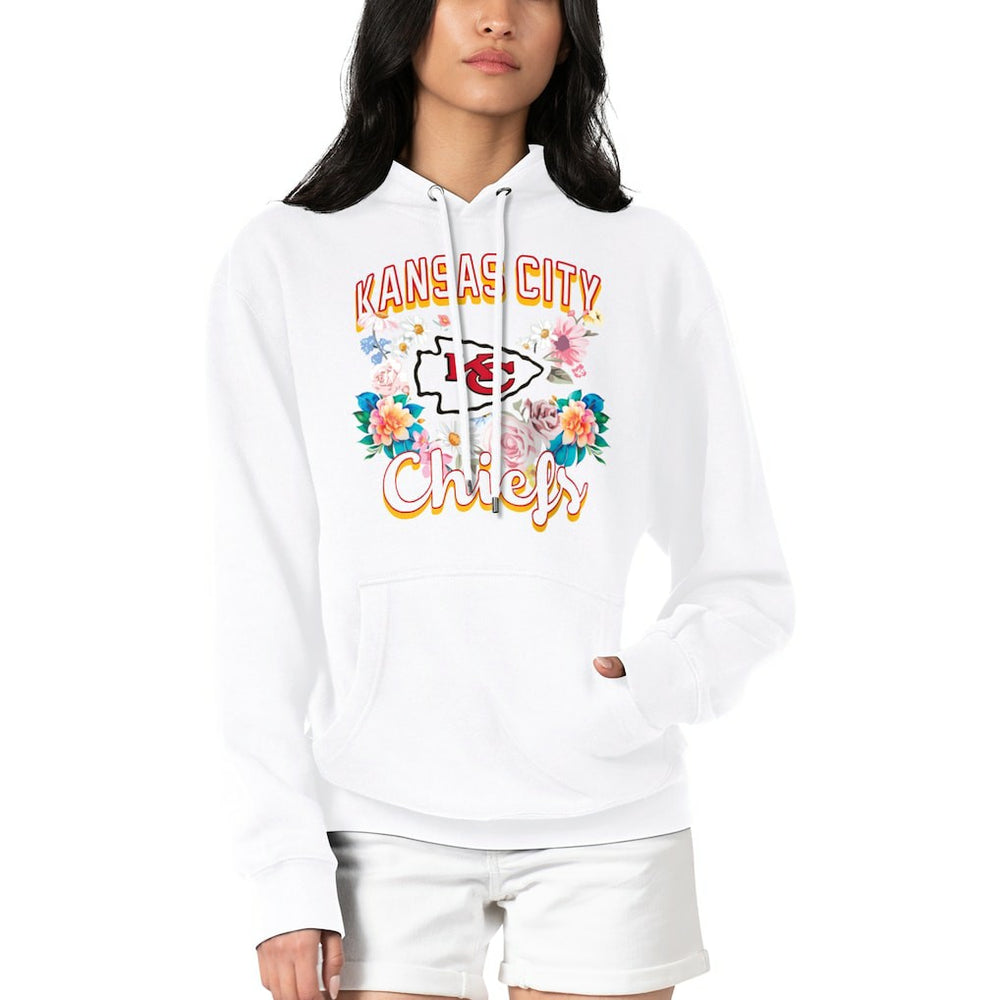 Kansas City Chiefs G-III 4Her by Carl Banks Women's Flowers Team Logo Graphic Fleece Pullover Hoodie White
