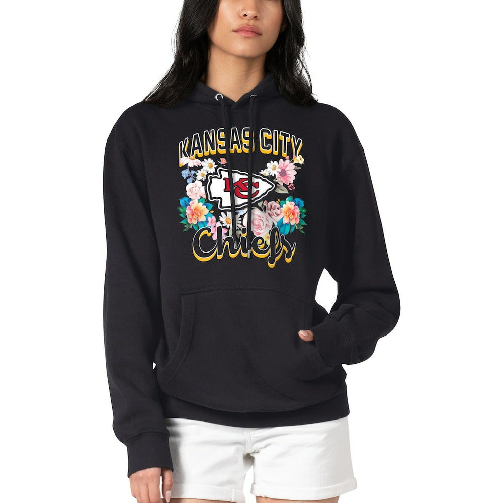 Kansas City Chiefs G-III 4Her by Carl Banks Women's Flowers Team Logo Graphic Fleece Pullover Hoodie Black