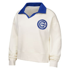 Chicago Cubs Girls Youth Ballpark Hit Collared V-Neck Pullover Sweatshirt - White - MLB Lifestyle
