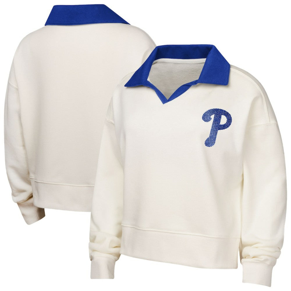 Philadelphia Phillies Girls Youth Ballpark Hit Collared V-Neck Pullover Sweatshirt - White - MLB Discount