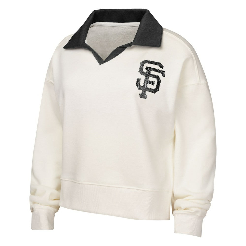 San Francisco Giants Girls Youth Ballpark Hit Collared V-Neck Pullover Sweatshirt - White - MLB Lifestyle