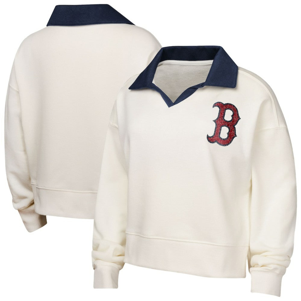 Boston Red Sox Girls Youth Ballpark Hit Collared V-Neck Pullover Sweatshirt - White - MLB Online