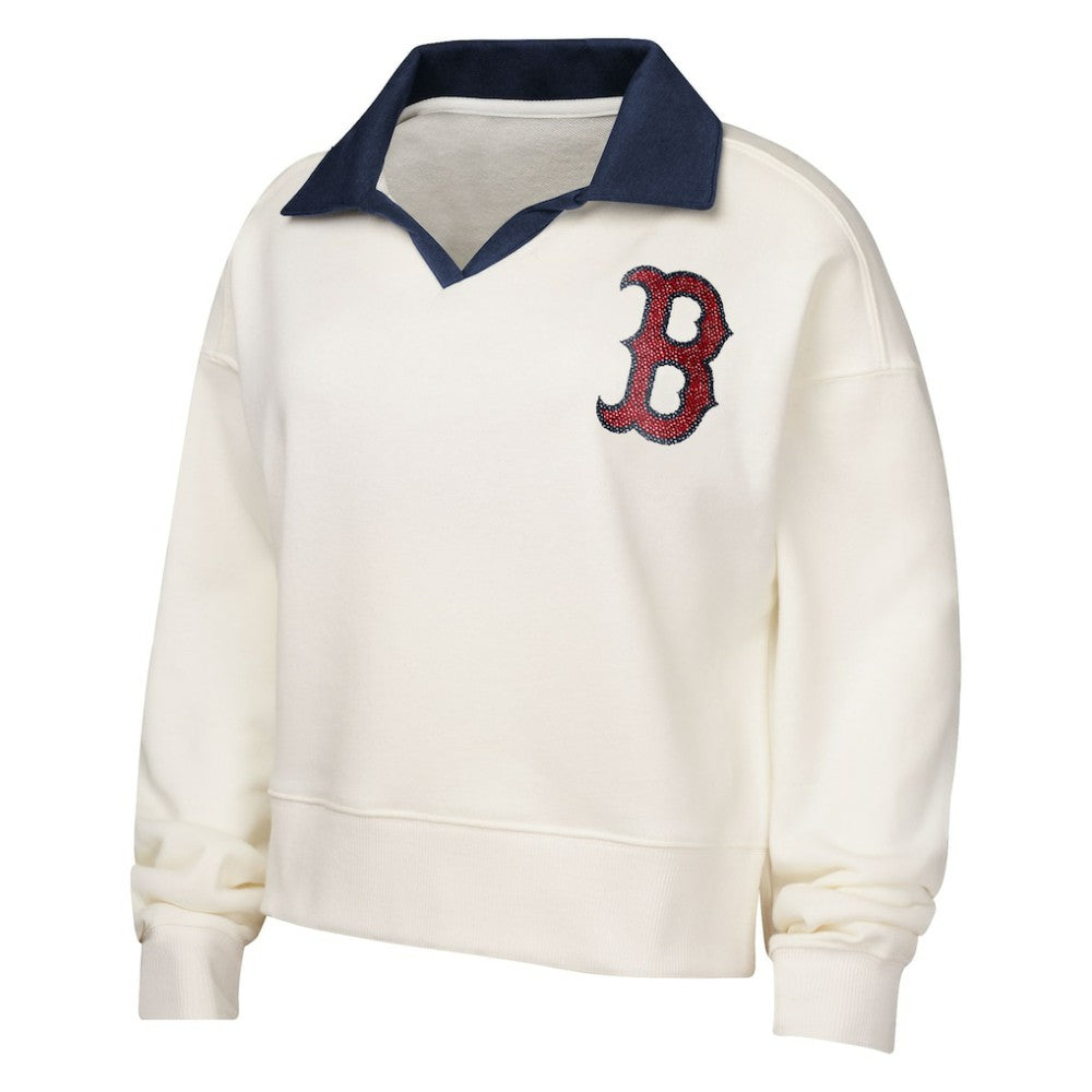 Boston Red Sox Girls Youth Ballpark Hit Collared V-Neck Pullover Sweatshirt - White - MLB Online