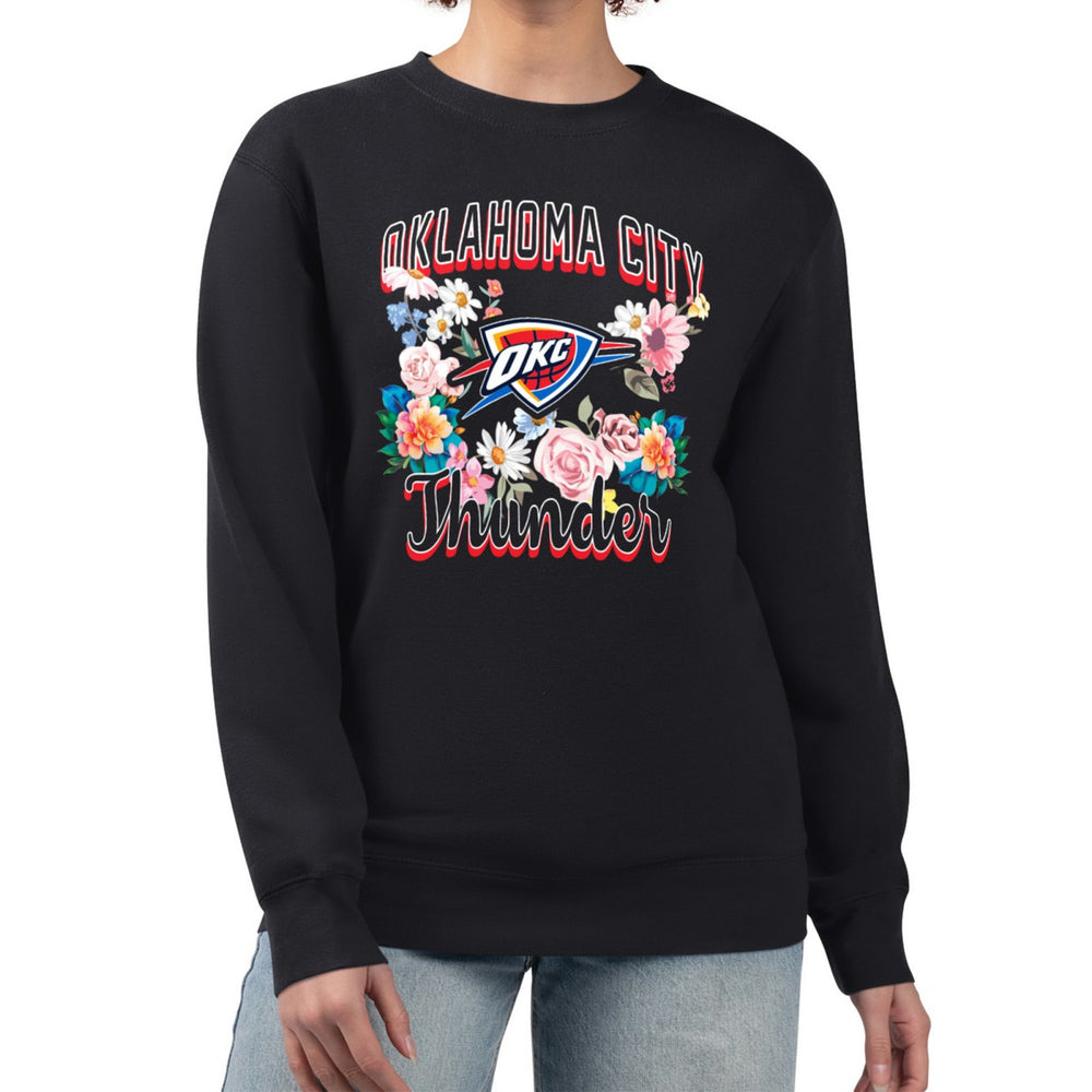 Oklahoma City Thunder G-III 4Her by Carl Banks Women's Flowers Team Logo Graphic Fleece Crewneck Pullover Sweatshirt Black