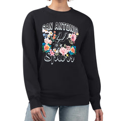 San Antonio Spurs G-III 4Her by Carl Banks Women's Flowers Team Logo Graphic Fleece Crewneck Pullover Sweatshirt Black