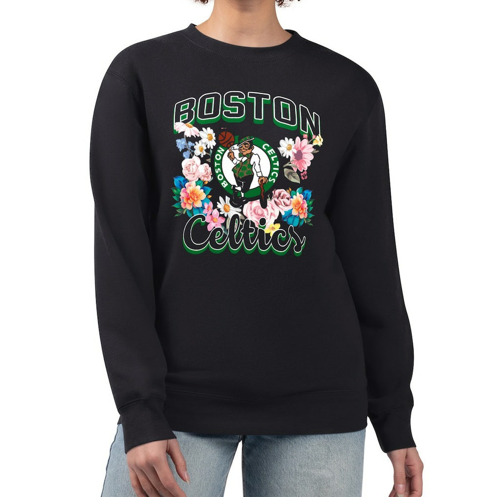 Boston Celtics G-III 4Her by Carl Banks Women's Flowers Team Logo Graphic Fleece Crewneck Pullover Sweatshirt Black