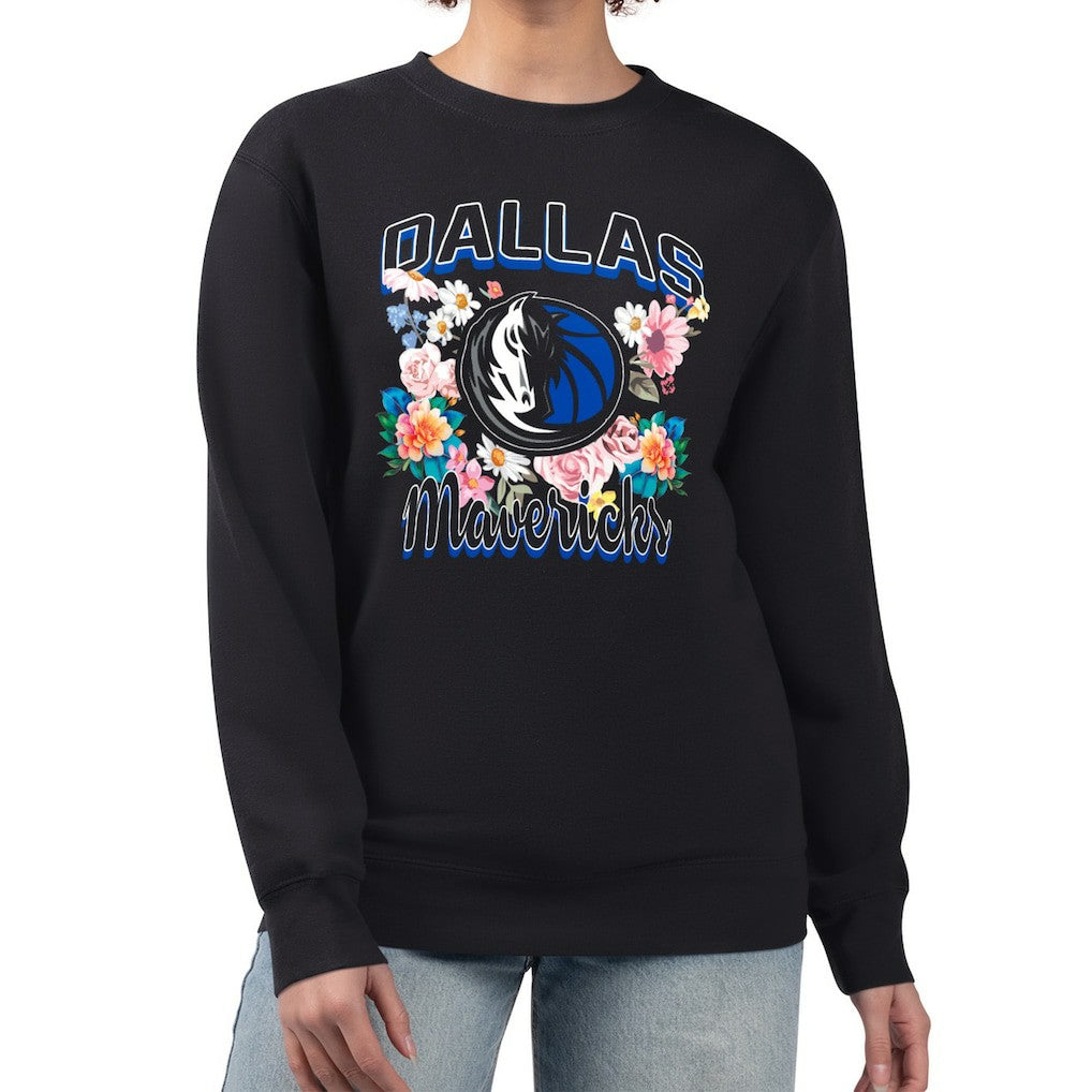 Dallas Mavericks G-III 4Her by Carl Banks Women's Flowers Team Logo Graphic Fleece Crewneck Pullover Sweatshirt Black