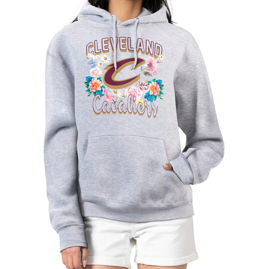 Cleveland Cavaliers G-III 4Her by Carl Banks Women's Flowers Team Logo Graphic Fleece Pullover Hoodie Heather Gray