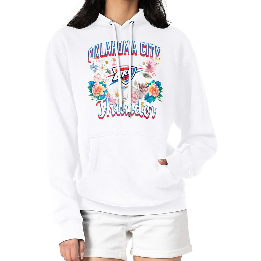 Oklahoma City Thunder G-III 4Her by Carl Banks Women's Flowers Team Logo Graphic Fleece Pullover Hoodie White