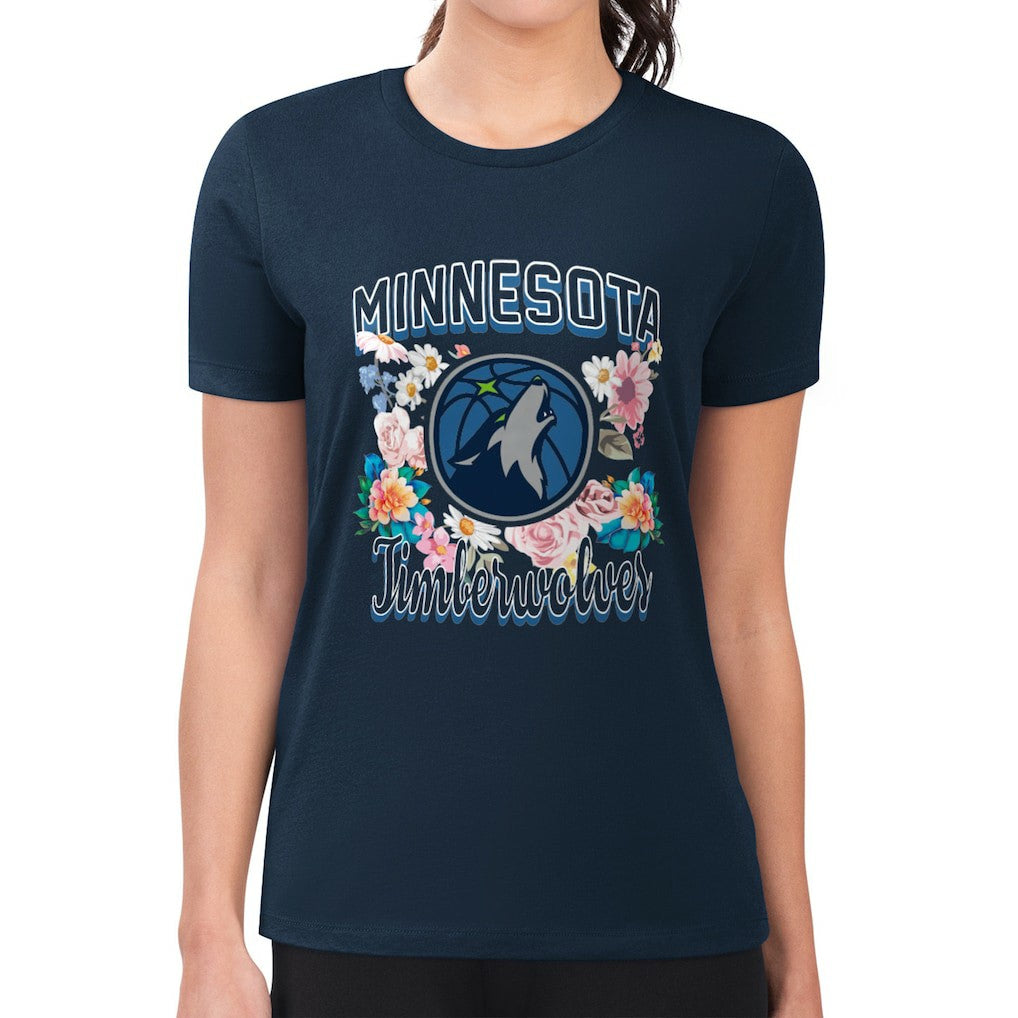 Minnesota Timberwolves G-III 4Her by Carl Banks Women's Super-Slim Fit Lightweight Flowers Team Logo Graphic T-Shirt Navy