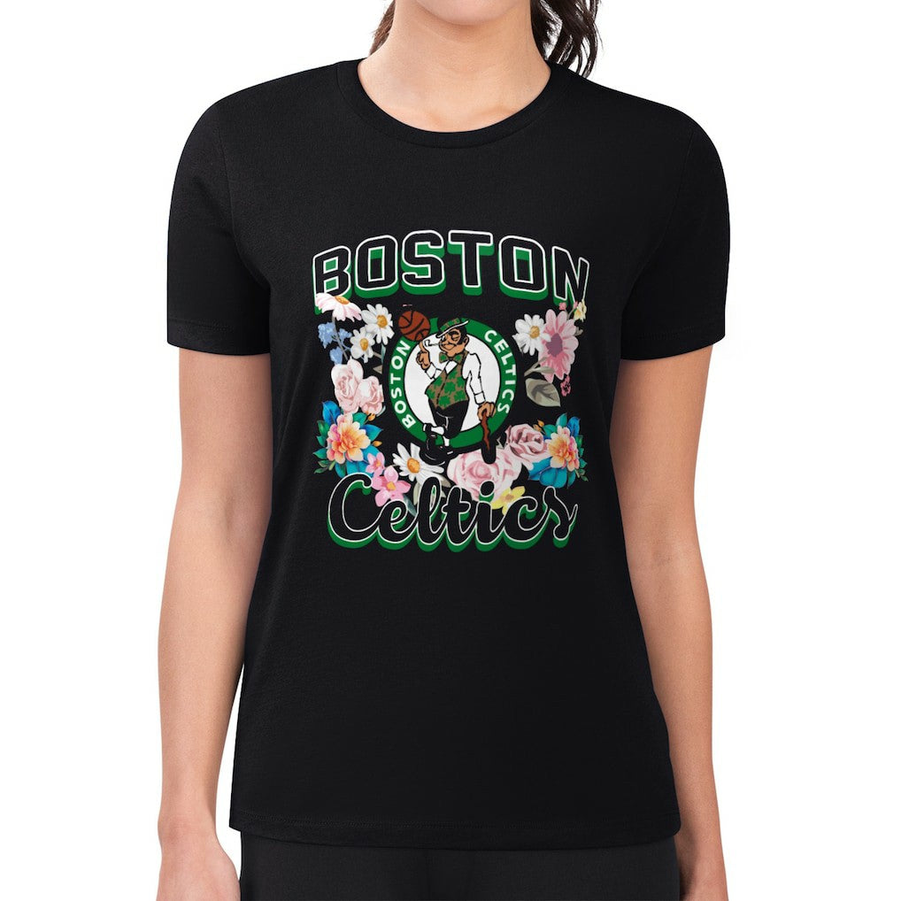Boston Celtics G-III 4Her by Carl Banks Women's Super-Slim Fit Lightweight Flowers Team Logo Graphic T-Shirt Black