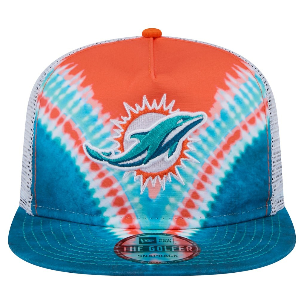 Miami Dolphins New Era Throwback Dye Golfer Snapback Hat Orange/Aqua