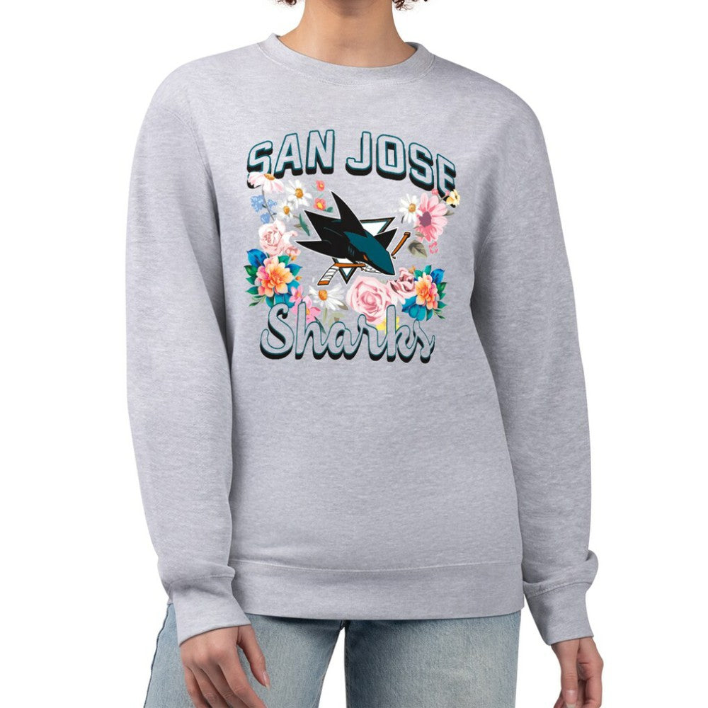San Jose Sharks G-III 4Her by Carl Banks Women's Flower Logo Pullover Sweatshirt - Heather Gray - NHL 201906026