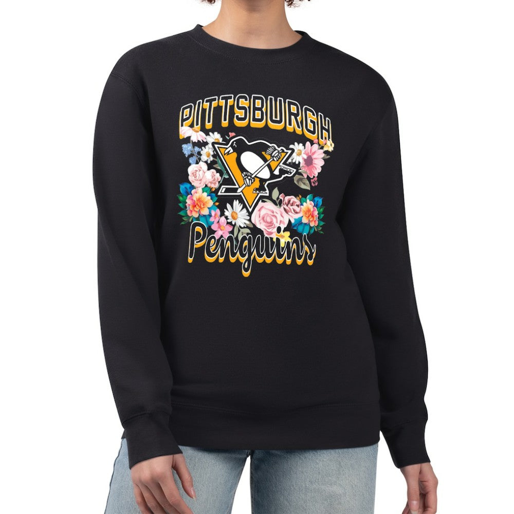 Pittsburgh Penguins G-III 4Her by Carl Banks Women's Flower Logo Pullover Sweatshirt - Black - NHL 201906028