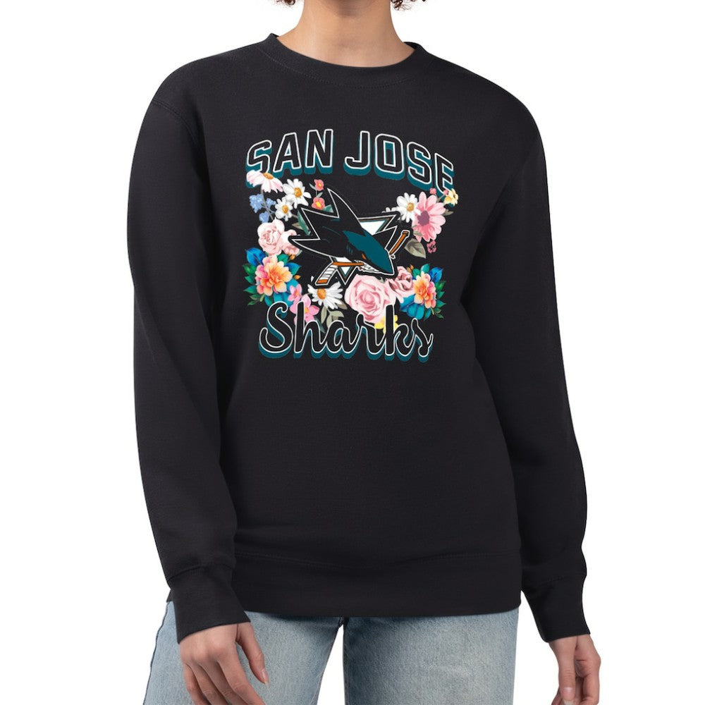 San Jose Sharks G-III 4Her by Carl Banks Women's Flower Logo Pullover Sweatshirt - Black - NHL 201906031