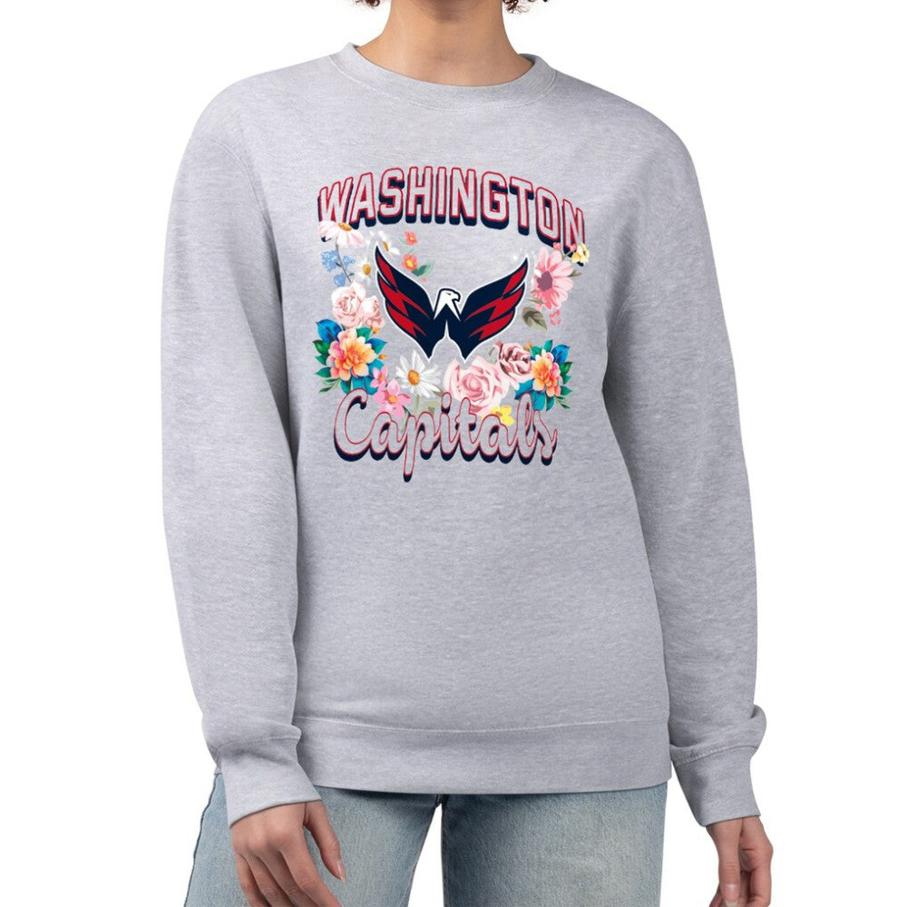 Washington Capitals G-III 4Her by Carl Banks Women's Flower Logo Pullover Sweatshirt - Heather Gray - NHL 201906042