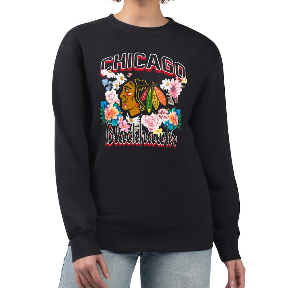 Chicago Blackhawks G-III 4Her by Carl Banks Women's Flower Logo Pullover Sweatshirt - Black - NHL 201906053