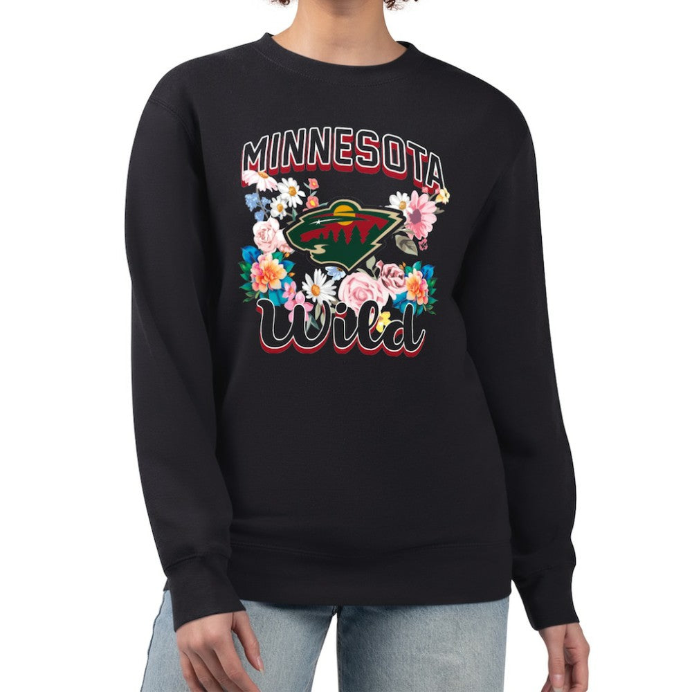 Minnesota Wild G-III 4Her by Carl Banks Women's Flower Logo Pullover Sweatshirt - Black - NHL 201906060