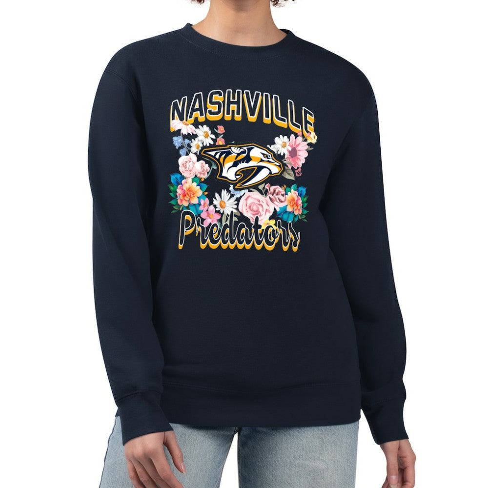 Nashville Predators G-III 4Her by Carl Banks Women's Flower Logo Pullover Sweatshirt - Navy - NHL 201906065