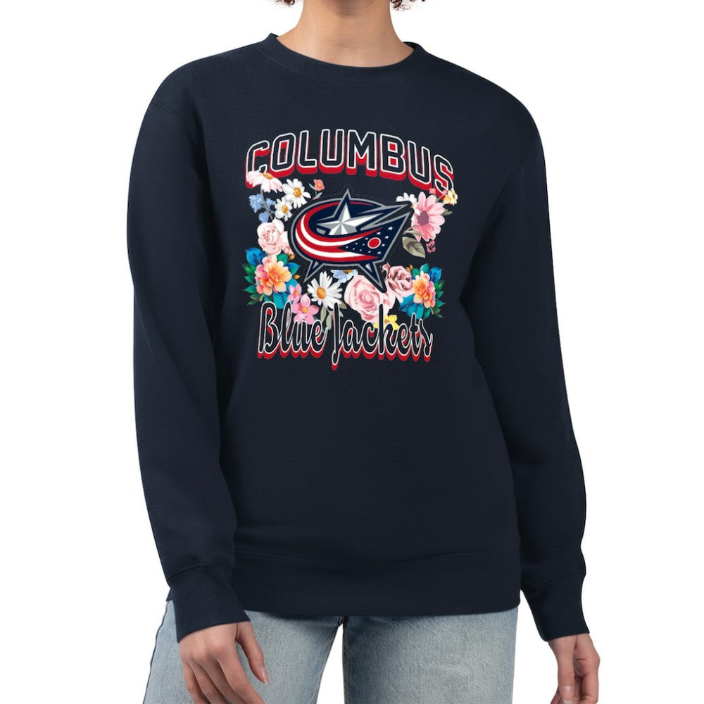 Columbus Blue Jackets G-III 4Her by Carl Banks Women's Flower Logo Pullover Sweatshirt - Navy - NHL 201906066