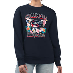 Columbus Blue Jackets G-III 4Her by Carl Banks Women's Flower Logo Pullover Sweatshirt - Navy - NHL 201906066