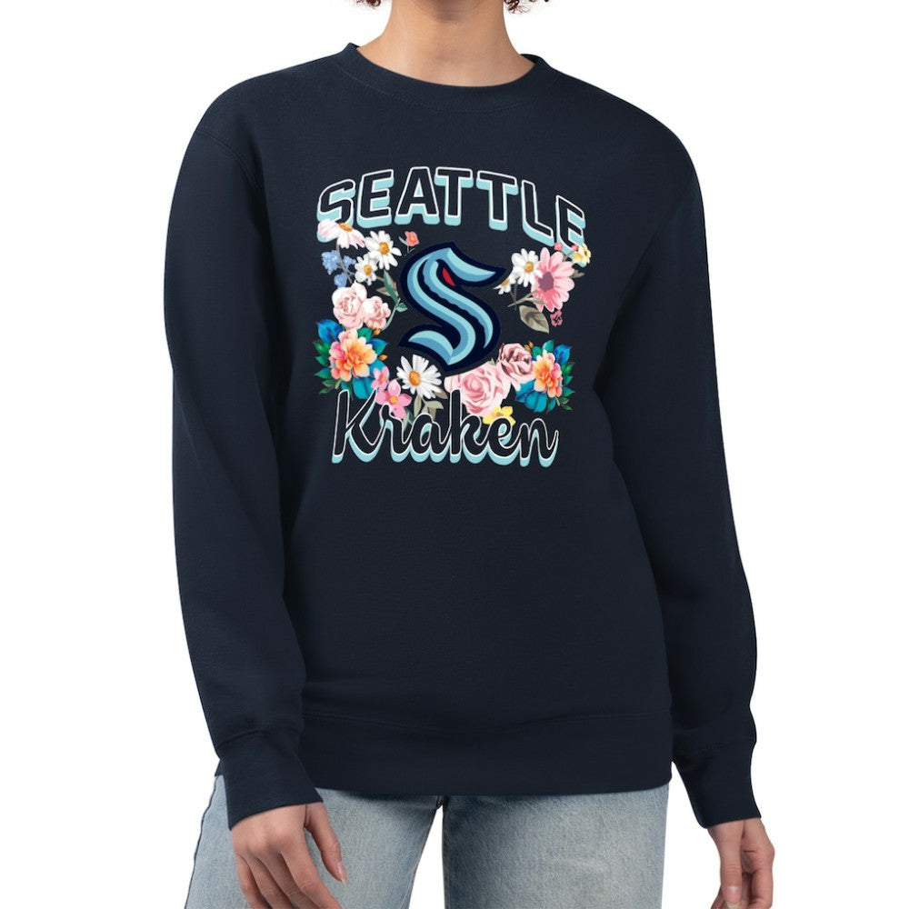 Seattle Kraken G-III 4Her by Carl Banks Women's Flower Logo Pullover Sweatshirt - Deep Sea Blue - NHL 201906067