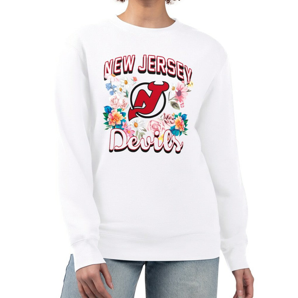 New Jersey Devils G-III 4Her by Carl Banks Women's Flower Logo Pullover Sweatshirt - White - NHL 201906094