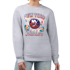 New York Islanders G-III 4Her by Carl Banks Women's Flower Logo Pullover Sweatshirt - Heather Gray - NHL 201906095