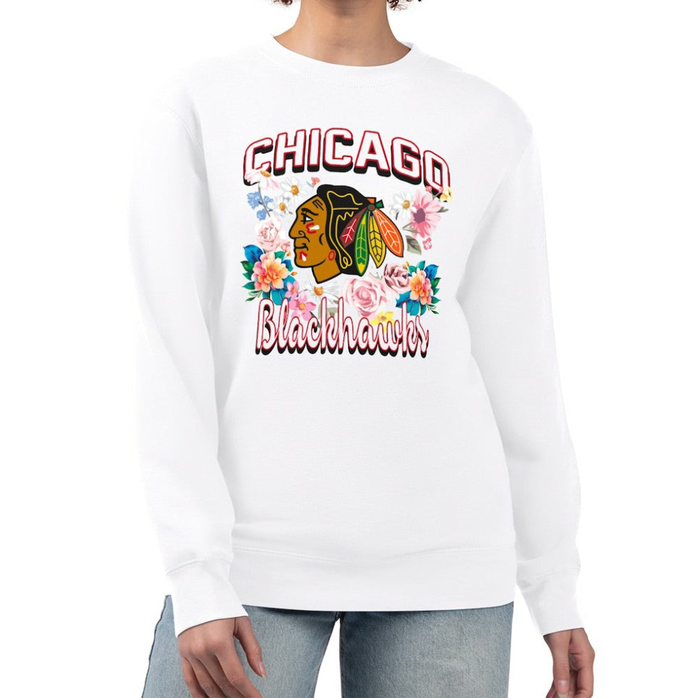 Chicago Blackhawks G-III 4Her by Carl Banks Women's Flower Logo Pullover Sweatshirt - White - NHL 201906105