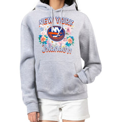 New York Islanders G-III 4Her by Carl Banks Women's Flower Logo Pullover Hoodie - Heather Gray - NHL 201906144