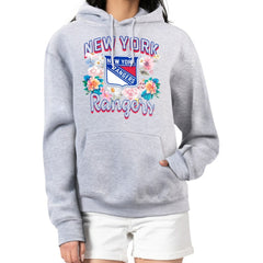 New York Rangers G-III 4Her by Carl Banks Women's Flower Logo Pullover Hoodie - Heather Gray - NHL 201906146