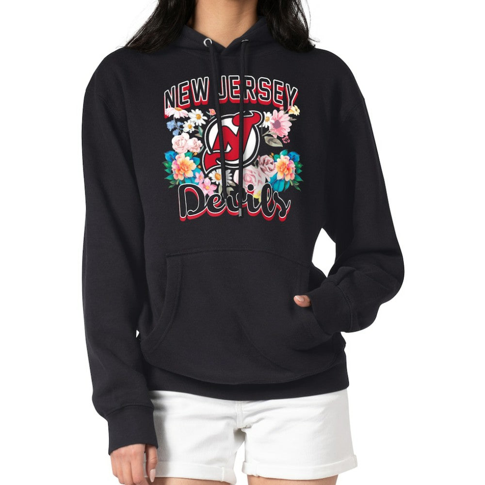 New Jersey Devils G-III 4Her by Carl Banks Women's Flower Logo Pullover Hoodie - Black - NHL 201906169