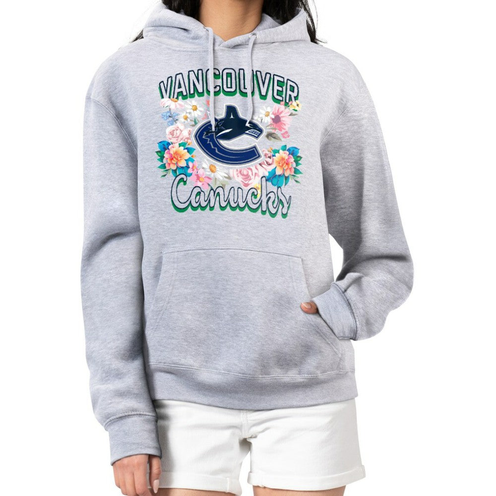 Vancouver Canucks G-III 4Her by Carl Banks Women's Flower Logo Pullover Hoodie - Heather Gray - NHL 201906170