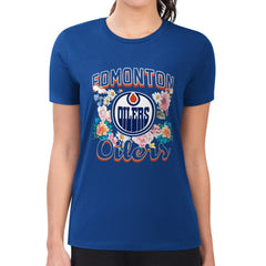 Edmonton Oilers G-III 4Her by Carl Banks Women's Super-Slim Fit Lightweight Flower Logo T-Shirt - Royal - NHL 201906211
