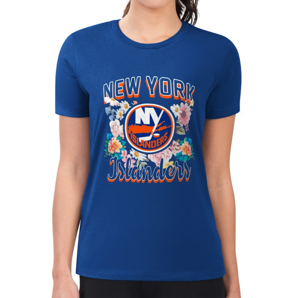 New York Islanders G-III 4Her by Carl Banks Women's Super-Slim Fit Lightweight Flower Logo T-Shirt - Royal - NHL 201906212