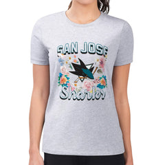 San Jose Sharks G-III 4Her by Carl Banks Women's Super-Slim Fit Lightweight Flower Logo T-Shirt - Heather Gray - NHL 201906215