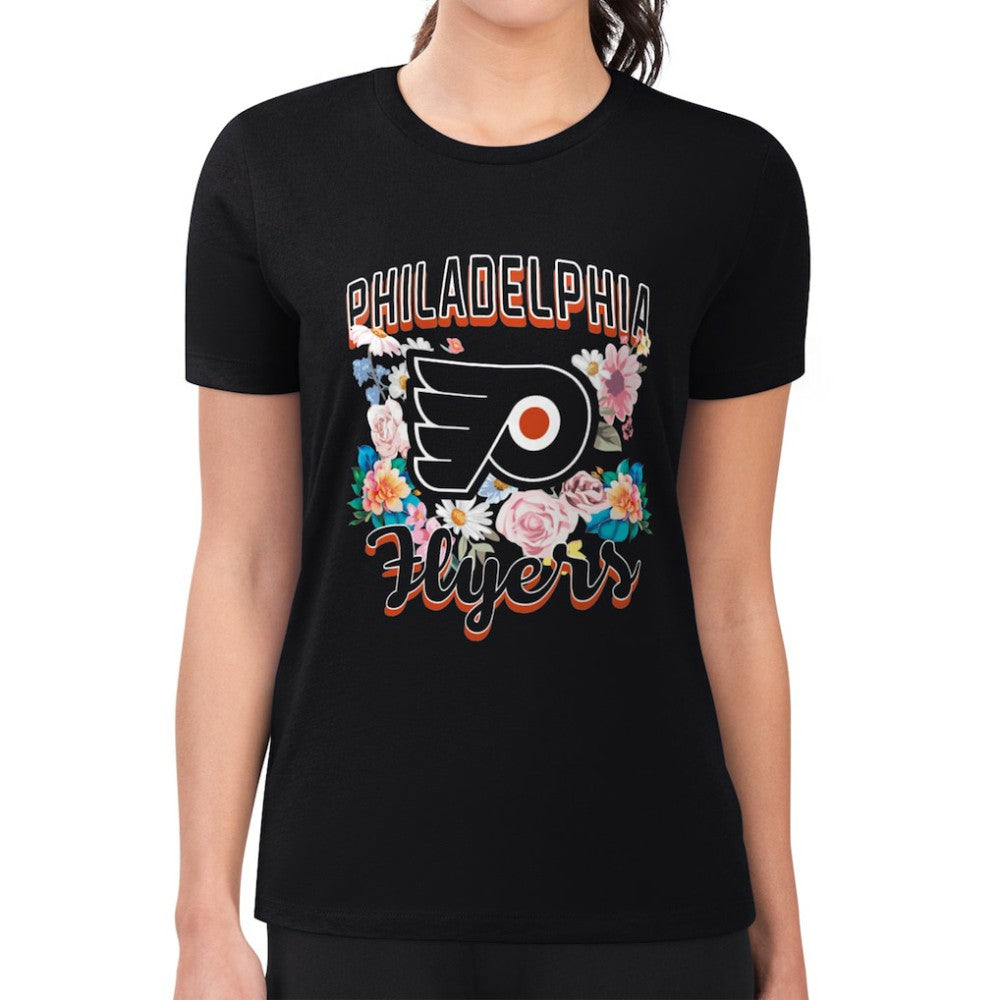 Philadelphia Flyers G-III 4Her by Carl Banks Women's Super-Slim Fit Lightweight Flower Logo T-Shirt - Black - NHL 201906216