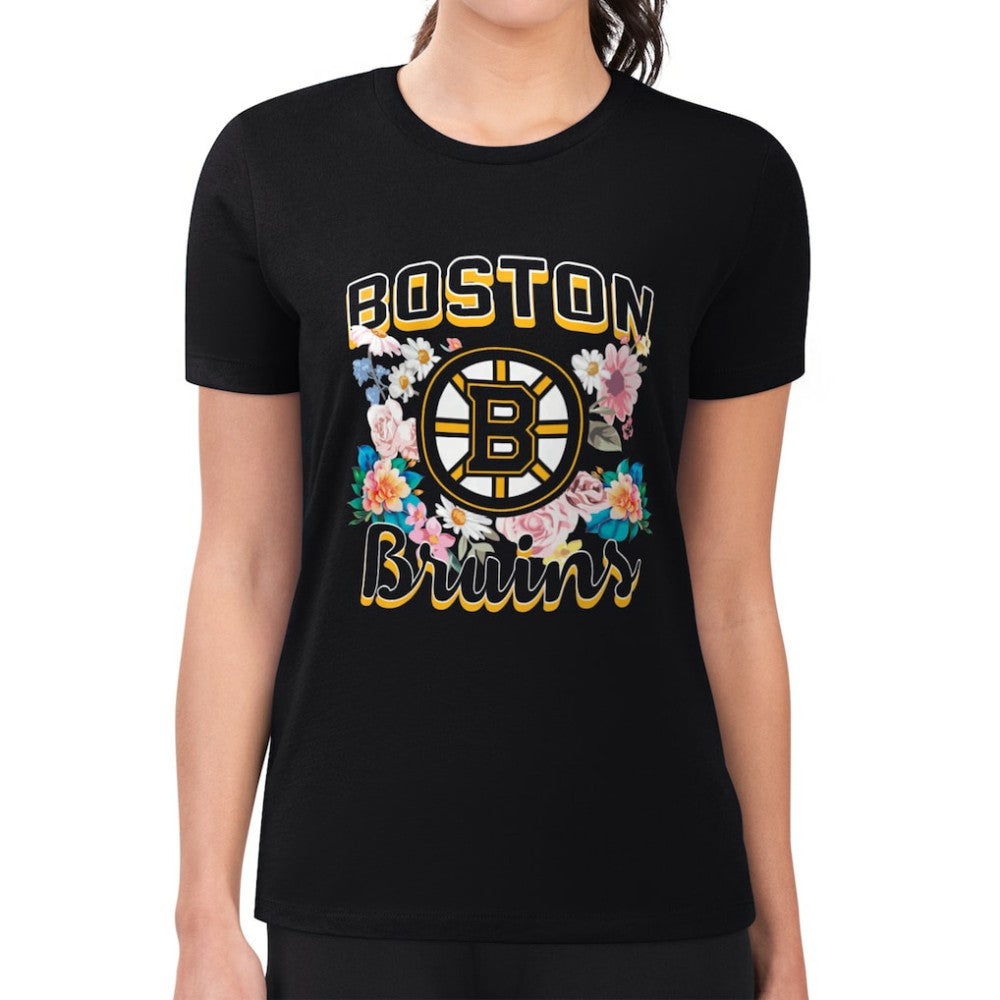 Boston Bruins G-III 4Her by Carl Banks Women's Super-Slim Fit Lightweight Flower Logo T-Shirt - Black - NHL 201906218