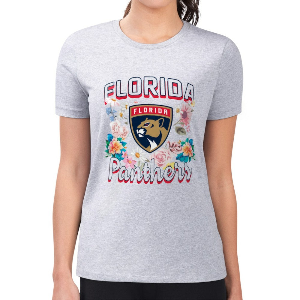 Florida Panthers G-III 4Her by Carl Banks Women's Super-Slim Fit Lightweight Flower Logo T-Shirt - Heather Gray - NHL 201906222