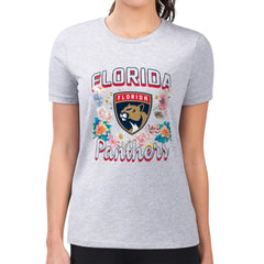 Florida Panthers G-III 4Her by Carl Banks Women's Super-Slim Fit Lightweight Flower Logo T-Shirt - Heather Gray - NHL 201906222