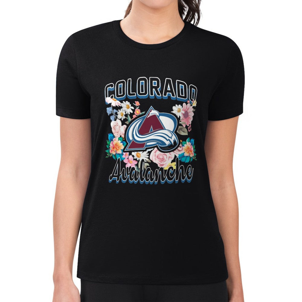 Colorado Avalanche G-III 4Her by Carl Banks Women's Super-Slim Fit Lightweight Flower Logo T-Shirt - Black - NHL 201906225