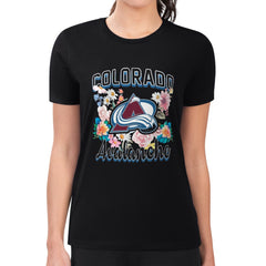 Colorado Avalanche G-III 4Her by Carl Banks Women's Super-Slim Fit Lightweight Flower Logo T-Shirt - Black - NHL 201906225