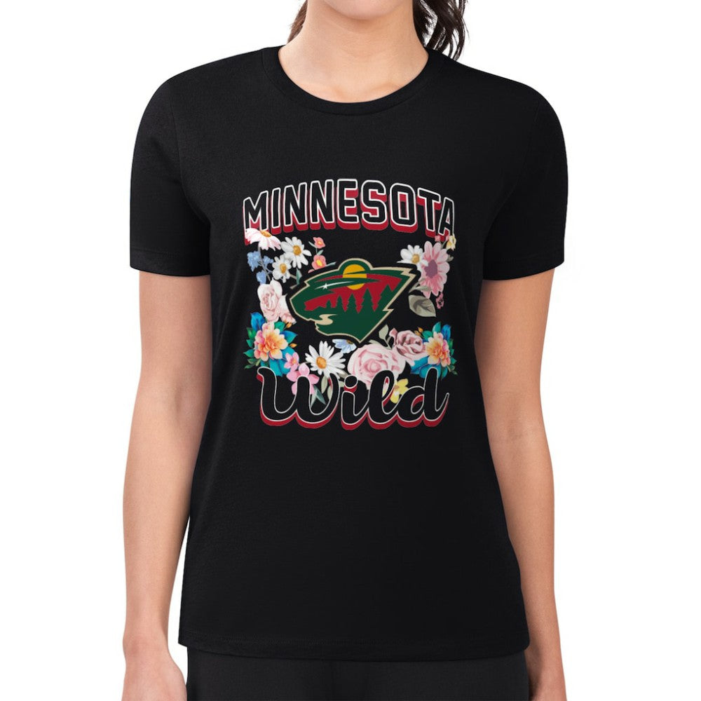 Minnesota Wild G-III 4Her by Carl Banks Women's Super-Slim Fit Lightweight Flower Logo T-Shirt - Black - NHL 201906230