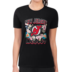 New Jersey Devils G-III 4Her by Carl Banks Women's Super-Slim Fit Lightweight Flower Logo T-Shirt - Black - NHL 201906235