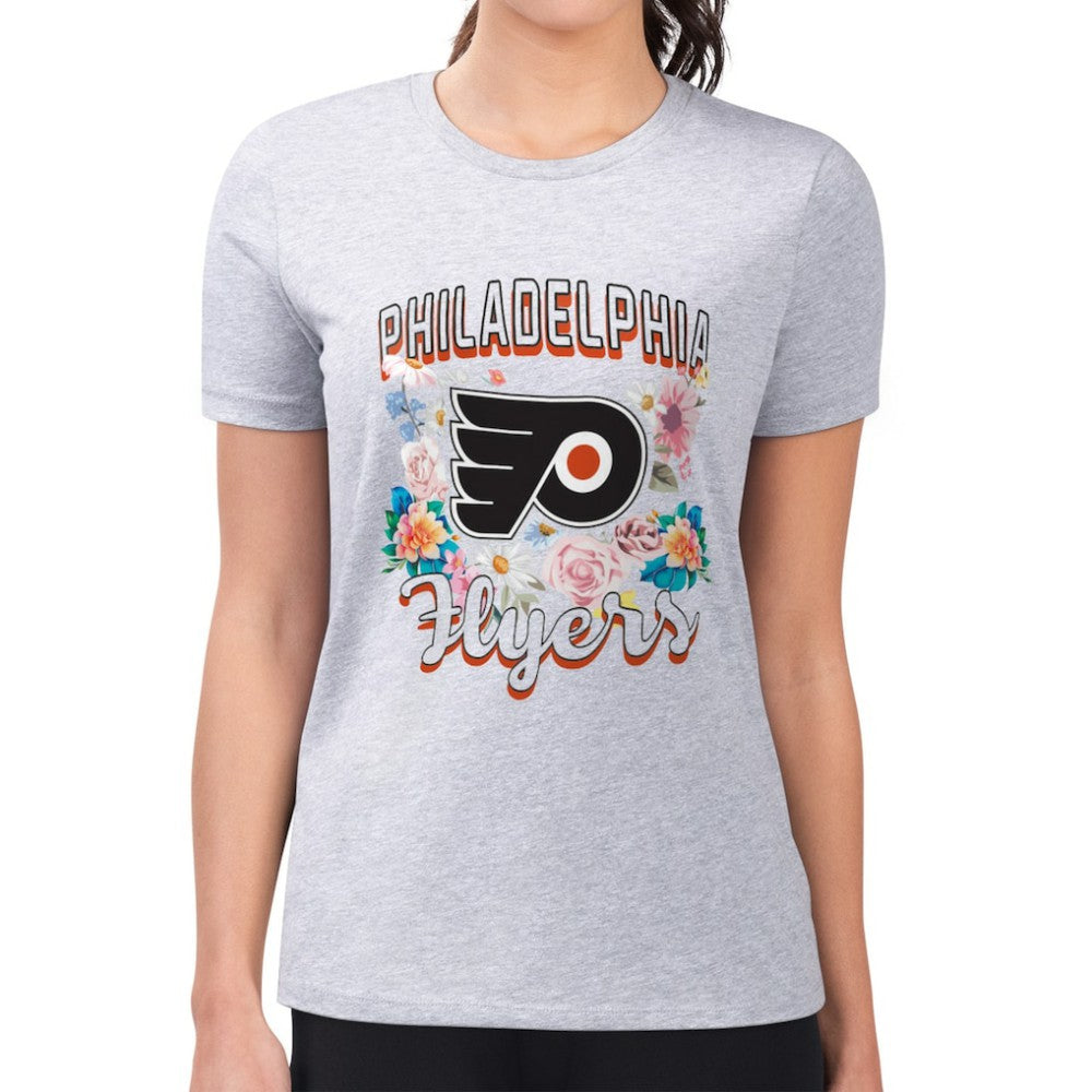 Philadelphia Flyers G-III 4Her by Carl Banks Women's Super-Slim Fit Lightweight Flower Logo T-Shirt - Heather Gray - NHL 201906241