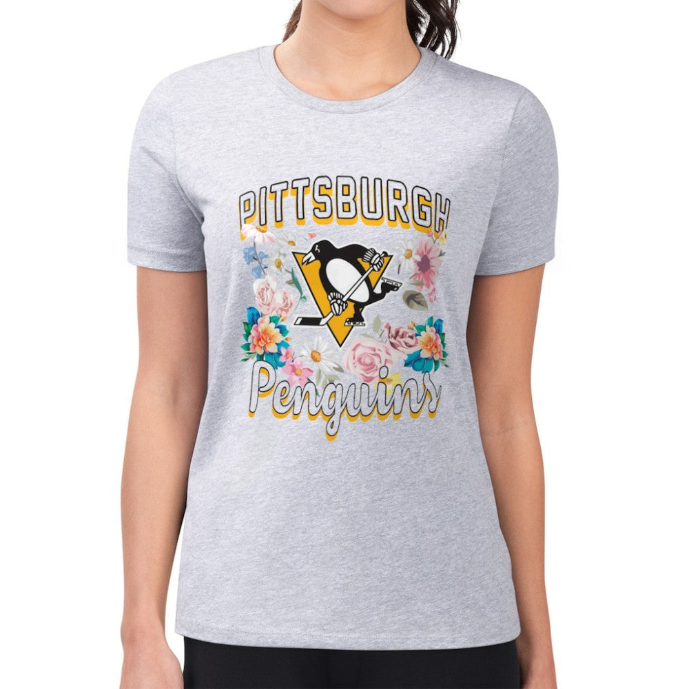 Pittsburgh Penguins G-III 4Her by Carl Banks Women's Super-Slim Fit Lightweight Flower Logo T-Shirt - Heather Gray - NHL 201906243