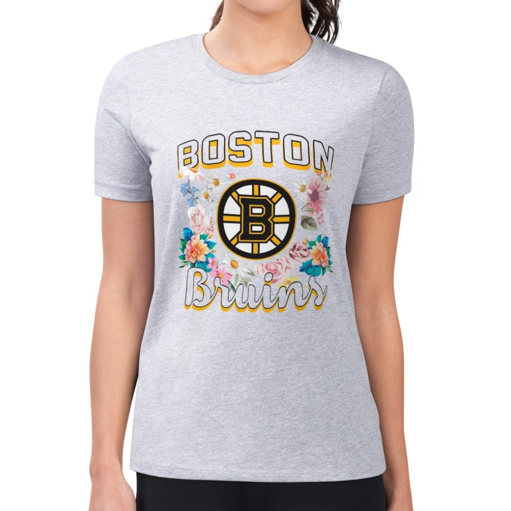 Boston Bruins G-III 4Her by Carl Banks Women's Super-Slim Fit Lightweight Flower Logo T-Shirt - Heather Gray - NHL 201906244