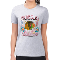 Chicago Blackhawks G-III 4Her by Carl Banks Women's Super-Slim Fit Lightweight Flower Logo T-Shirt - Heather Gray - NHL 201906245