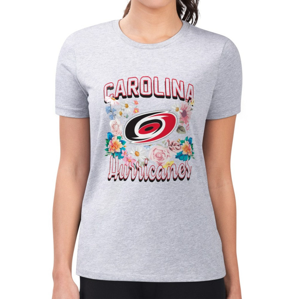 Carolina Hurricanes G-III 4Her by Carl Banks Women's Super-Slim Fit Lightweight Flower Logo T-Shirt - Heather Gray - NHL 201906247