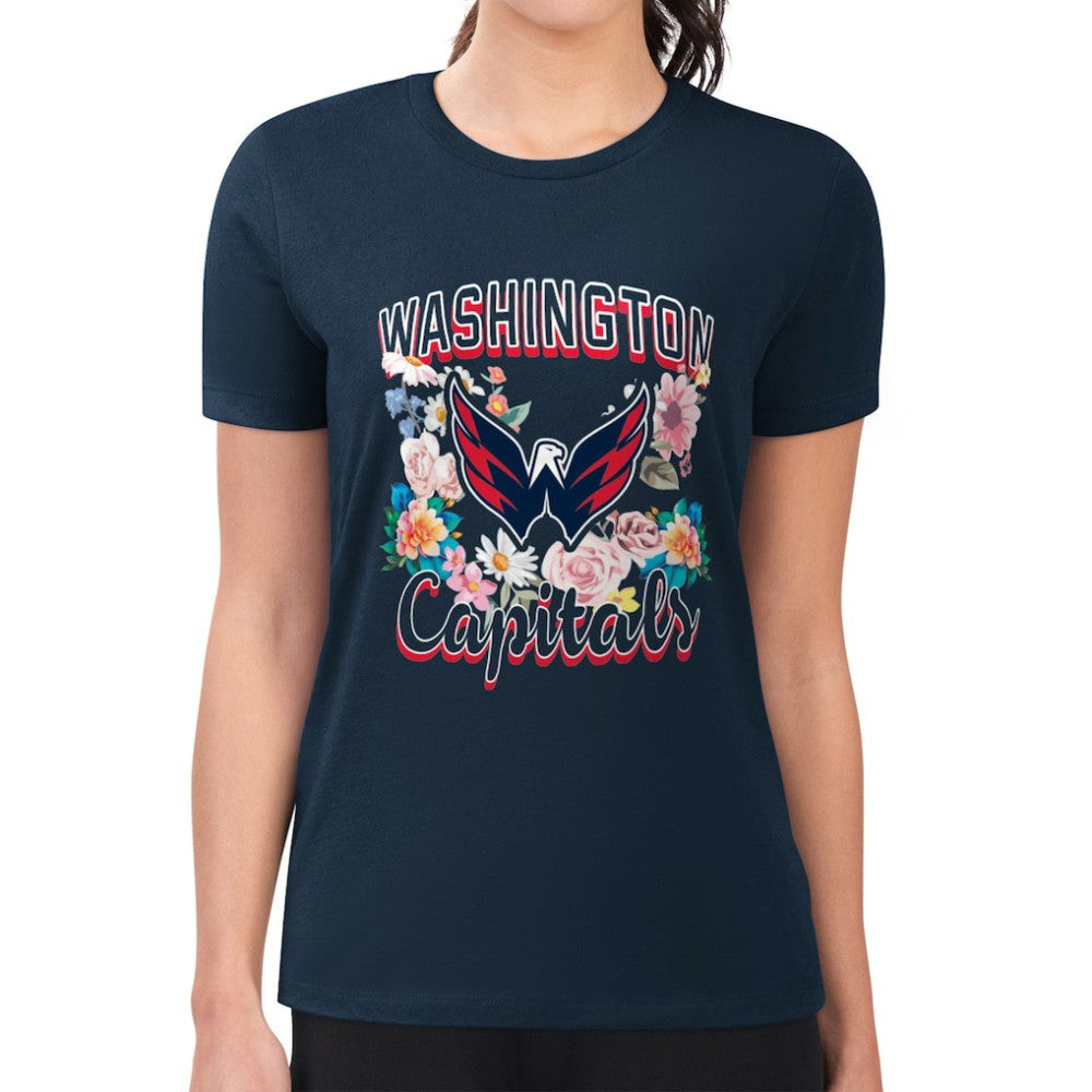 Washington Capitals G-III 4Her by Carl Banks Women's Super-Slim Fit Lightweight Flower Logo T-Shirt - Navy - NHL 201906248
